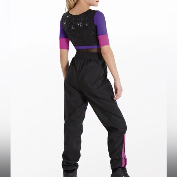 Weissman Dance Costume Style ‘Stay’ 2 Piece Leotard and Pants Purple Black NEW - Picture 9 of 10